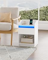Hzuaneri Bedside Table with LED Light USB Outlets Charging Station White view 4