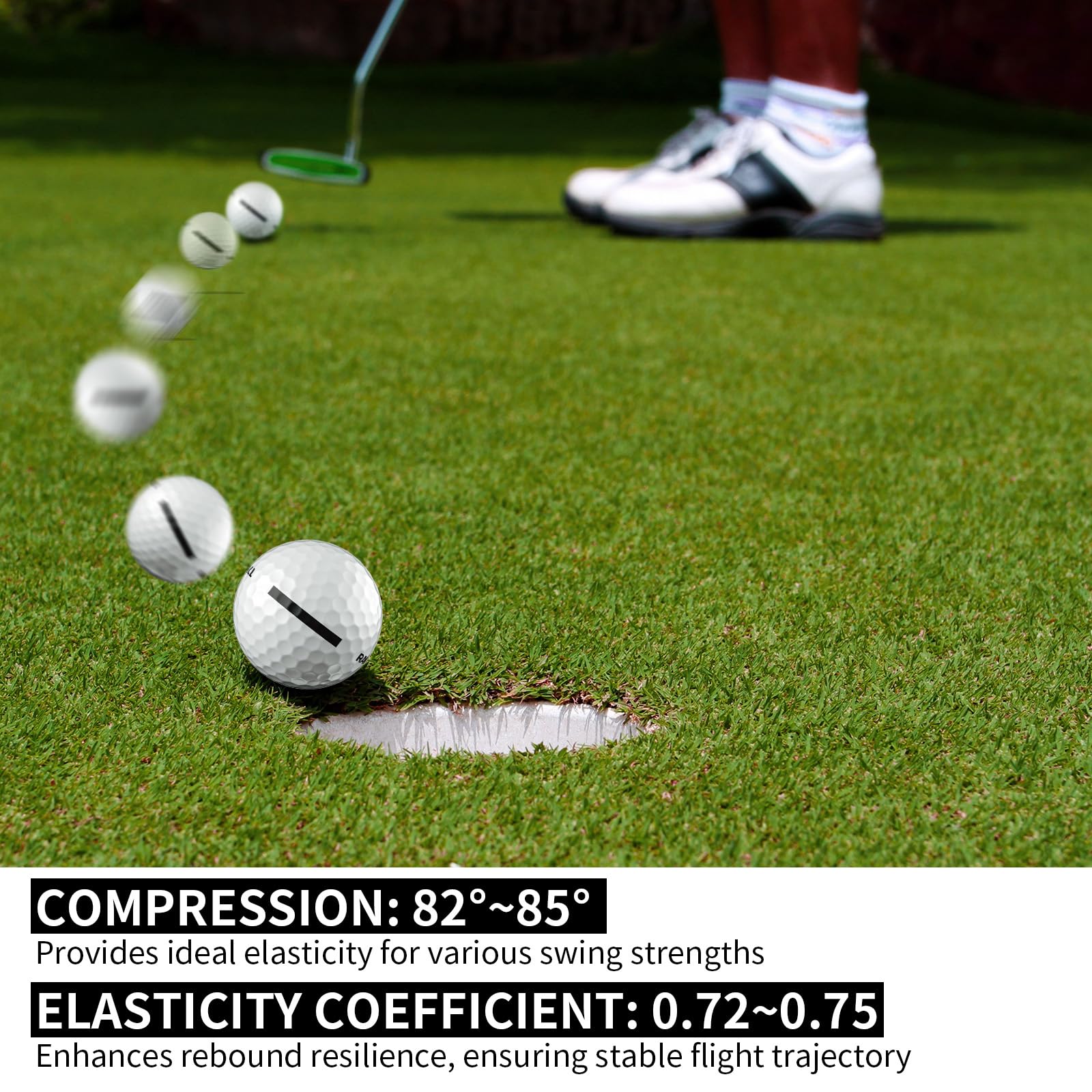 Golf Practice Balls 12 Pack with 382 Dimple Design,High Compression 82-85°,45.9g Solid Rubber,Durable & High Bounce, 250-255 Yard Distance,for Indoor/Outdoor Training and Driving Range Practice(White)