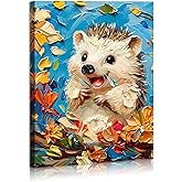 FUNHUA Hedgehog Print Wall Art Animal Portrait Poster Animal Art Print for Nursery Room Decor Vintage Kids Bedroom Home Decoration With Wood Framed 12X16inches