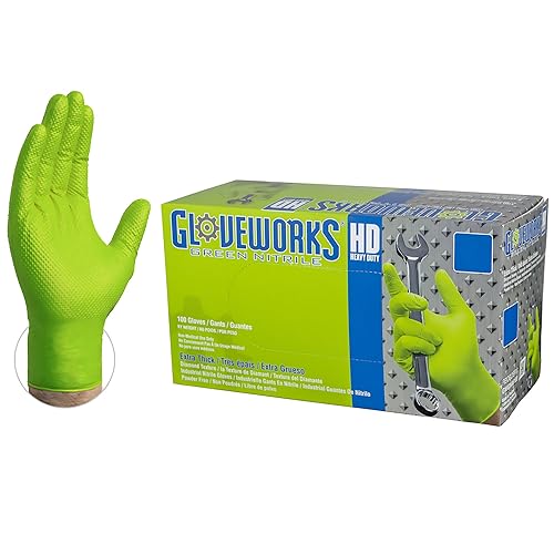 GLOVEWORKS HD Industrial Green Nitrile Gloves with Raised Diamond