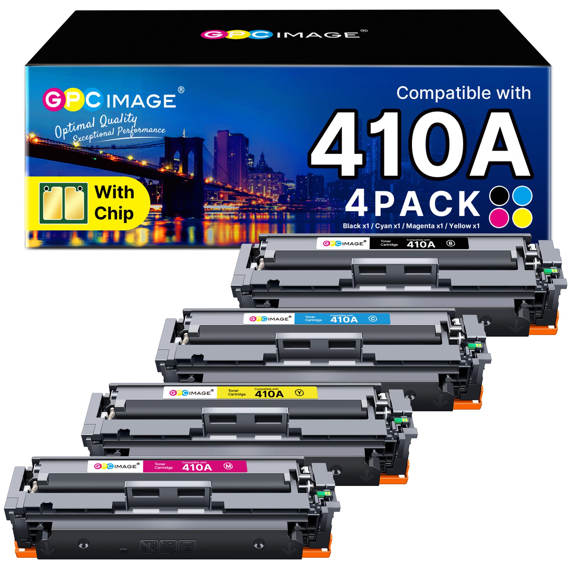GPC Image 410A Compatible for HP 410A CF410A 410X CF410X Toner Cartridge for HP Color LaserJet Pro M477fdw M477fnw M477fdn M452nw M377dw M452dn M452dw Printer (Black Cyan Magenta Yellow, 4-Pack)