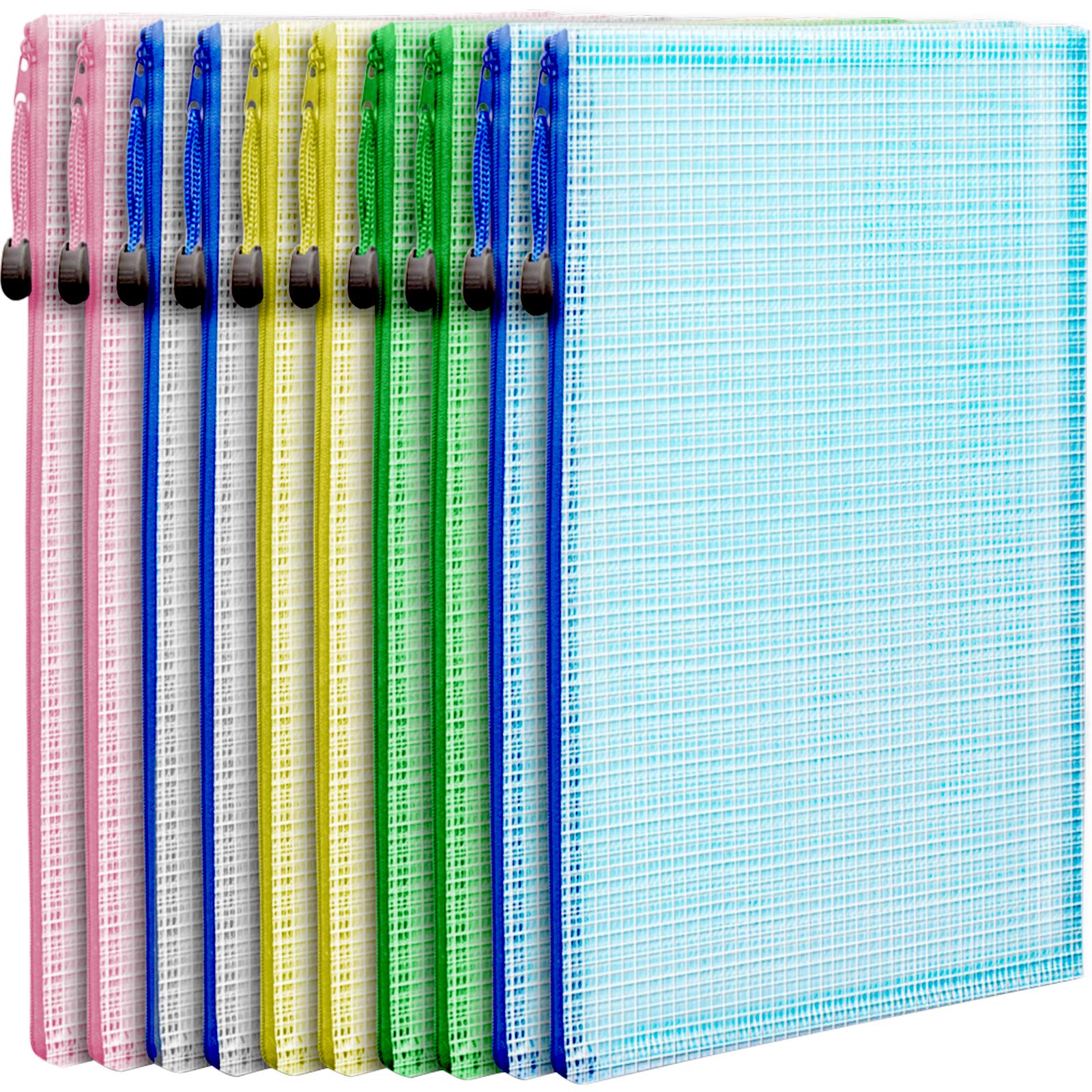 Photo 1 of LEOBRO Mesh Zipper Pouches Bags, 10PCS Zipper Pouch, A4 Mesh Bags with Zipper, Zipper Pouches for Organization, Storage Bags for School Office Travel Supplies, File Jackets & File Pockets