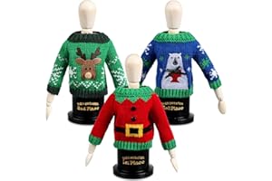 Soaoo 3 Pcs Wooden Sweater Award in Sweater Christmas Themed Ugly Sweater Contest Trophy Doll Trophy for Christmas Party Game Party Supplies