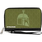 Buckle-Down Star Wars Wallet, Zip Around, Star Wars Boba Fett Helmet Mandalorian Crest Kyrbes Skull, Vegan Leather