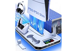 PS5/Slim/Pro Cooling Station, PS5 Slim Stand with Dual Controller Charging Station for PlayStation 5 Slim, PlayStation 5 Pro 