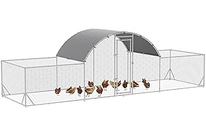 PawHut Chicken Run, 23' x 6.6' Metal Chicken Coop with Waterproof and Anti-UV Cover, Dome Roof, Door, for 12-14 Chickens, Duc