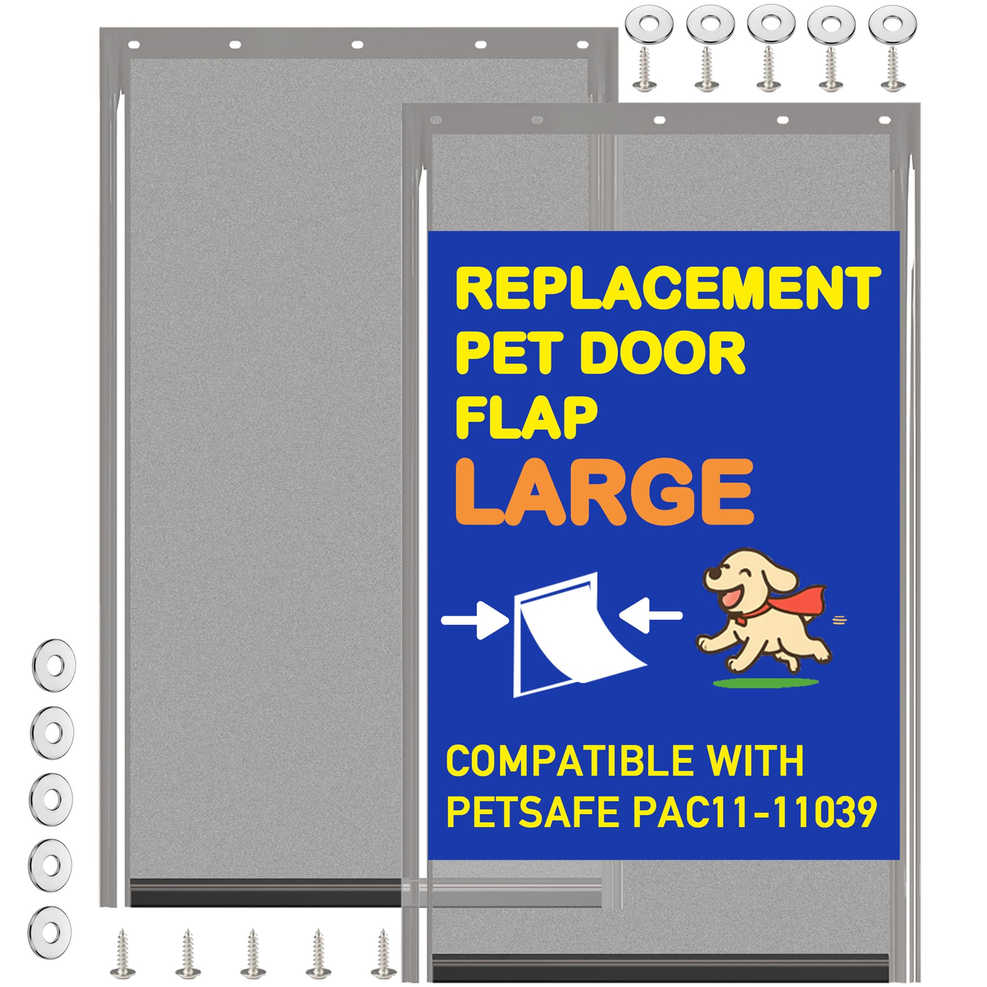 Photo 1 of 2 Pack Large Dog Door Replacement Flaps with Screws & Washers, Compatible with Petsafe Freedom Doggie Doors PAC11-11039 10 1/8" X 16 7/8" Weather Resistant Flexible (without Bracket-Smoky Translucent)