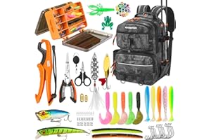 THKFISH Fishing Backpack with Tackle Boxes, 20L Waterproof Tackle Sling Bag with Lures Kit, Fish Lip Gripper, Pliers, Scissors, Fishing Gifts for Men Women
