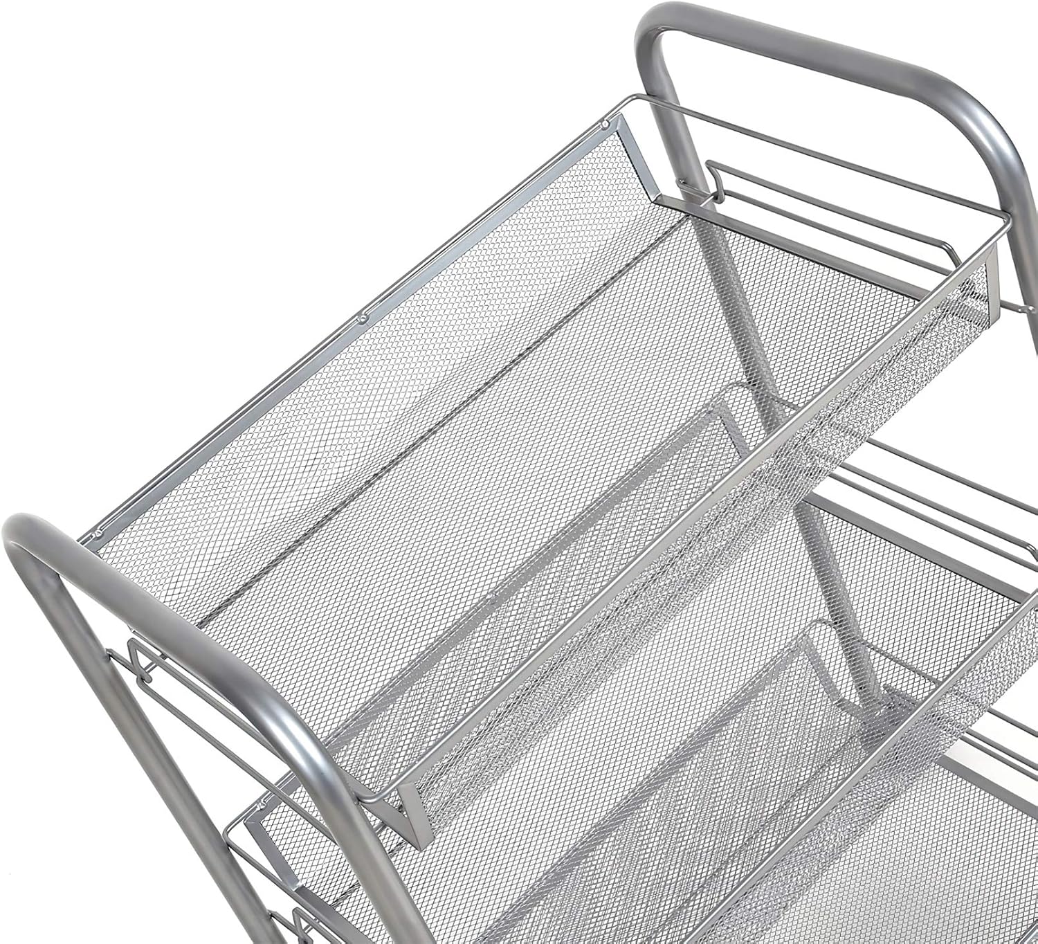 Homfa 3-Tier Mesh Wire Rolling Cart Multifunction Utility Cart Kitchen Storage Cart on Wheels, Steel Wire Basket Shelving Trolley,Easy Moving,Silver: Home & Kitchen