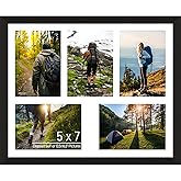 Lacopgr 5x7 Picture Frame Collage 5 Openings, 13.5"x16.5" Multi Photo Collage Frame 5"x7" Gallery Wall Decor Wooden, Black Frame with White Mat, Wood