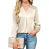 Blooming Jelly Womens Silk Business Dressy Casual Blouse Lace V Neck Long Sleeve Tops Work Shirt Fall Outfit 2025 Trendy