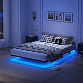 YORMDMO Floating Bed Frame Queen Size, Heavy Duty Bedframe with Smart LED Lights & Charging Station, Modern Metal Platform Bed, Easy Assembly No Box Spring Needed, 8 Inch