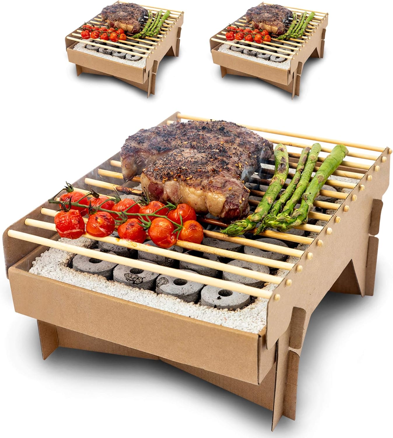 Meateor Öko Einweggrill, komplett aus natürlichen Materialien, nach Gebrauch Fast vollständig verbrennbar, weniger CO2 Emission, in 5 Minuten startklar, über 1 Stunde nutzbar, 3 Stück