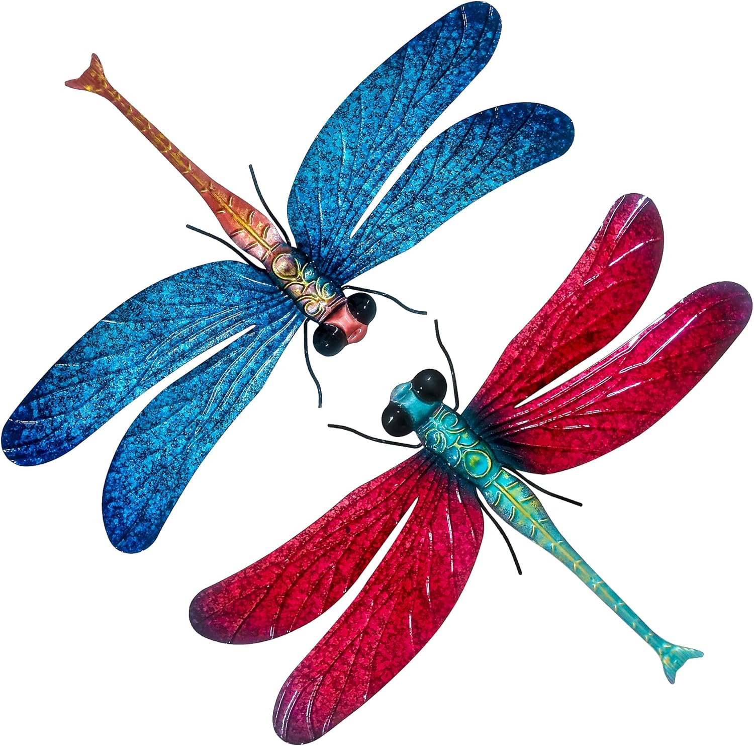 Plaques & Wall Art - UXZCVIO Metal Dragonfly Garden Art Decorations,-17.5 inches Outdoor Hanging Wall Decor Sculptures for Home Garden Yard (2 Pack) Dragon Flies for Garden