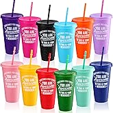 Inbagi 12 Pack Thank You Gifts You Are Awesome Cup Bulk Employee Appreciation Gift 24 oz Plastic Tumbler with Lids and Straw Inspirational Reusable Tumbler for Social Worker Dental Assistant Nurse