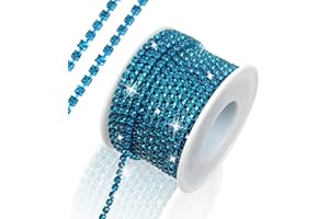 DROPOWER 10 Yards Rhinestone Chain, SS12/3mm Crystal Rhinestones Close Chain Trim, Bling Diamond Cup Chain for Jewelry Clothing Shoes Wedding Party Decoration(Peacock Blue)