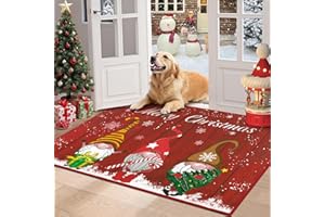 HEBE Christmas Door Mat, 32"x48" Christmas Welcome Doormat, Non Slip Red Santa Gnome Front Door Mats for Entryway Indoor Outdoor, Washable Low Profile Floor Carpet for Xmas Holiday Decor