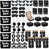 MotiMind 124 Pcs Bridesmaid Proposal Gifts Will You Be My Bridesmaid Gift Set of 6,16oz Glass Cup Jewelry Box Cosmetic Makeup Bag Invited Cards, Favors for Bridal Wedding Bachelorette Party (Black)