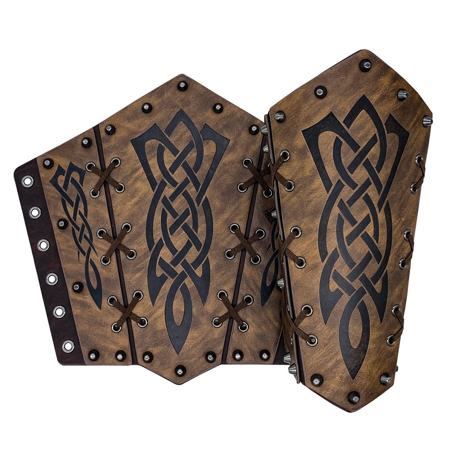 Thajaling 2 Pieces Faux Leather Arm Guards,Viking Gauntlet Wristband,Medieval Bracers,Archery Arm Cuff Armor,Arm Bracers for LARP Halloween (Brown)