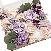 Ling's Moment Fake Flowers Box, Faux Artificial Greenery Stems Foam Roses Silk Eucalyptus Fabic Flower for Centerpieces Bouquet Wedding Vase Floral Arrangements Decorations, Lilac & Cream, Grand Combo