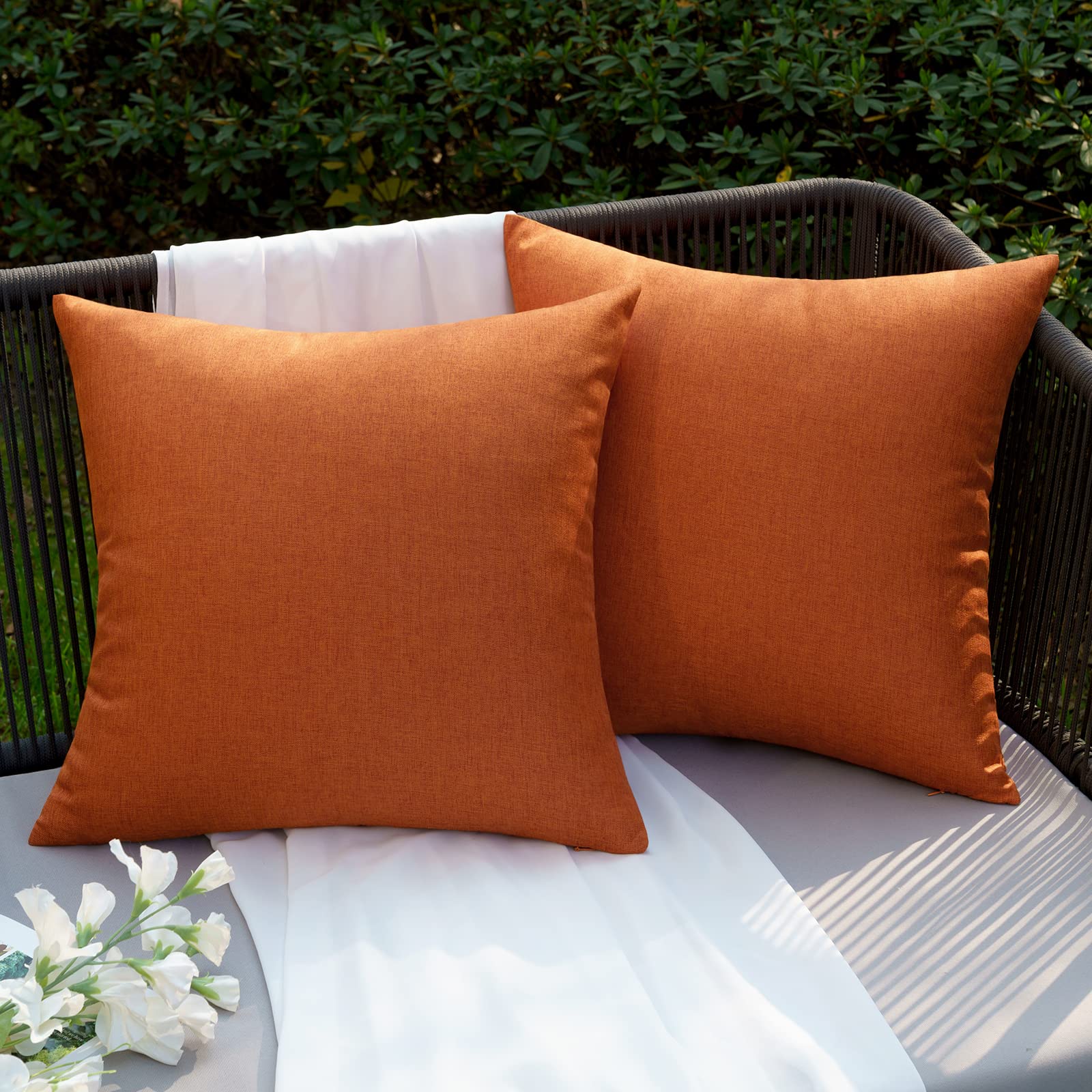 EMEMA Outdoor Cushion Covers Waterproof Decorative 20 x 20 Inch Throw Pillow Covers for Furniture Patio Couch Garden Orange Sofa Bed Linen Balcony Outside Cushions 50 x 50 cm Set of 2