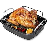 AOTASO Nonstick Roasting Pan with Rack, Turkey Roasting Pan for Oven, Large Roaster Pan with Handle for Chicken, 17 X 13 Inch