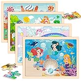 Wooden Princess Puzzles for Kids Age 3 4 5 Year Old, 4 Pack 24 Pcs Montessori Toddler Jigsaw Puzzles for Girl boy Activities Preschool Learning Educational Birthday Gift Travel Autistic Wooden Toys