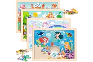 LACCHOUFEE Wooden Princess Puzzles for Kids Age 3 4 5 Year Old, 4 Pack 24 Pcs Montessori Toddler Jigsaw Puzzles for Girl boy Activities Preschool Learning Educational Birthday Gift Travel Autistic Wooden Toys