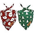 Realeaf Christmas Dog Bandanas 2 Pack, Christmas Tree and Santa Claus Dog Scarf for Boy and Girl, Premium Durable Fabric, Holiday Bandana for Small Medium Large and Extra Large Dogs (Large)