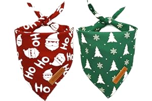 Realeaf Christmas Dog Bandanas 2 Pack, Christmas Tree and Santa Claus Dog Scarf for Boy and Girl, Premium Durable Fabric, Hol