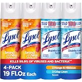 Lysol Disinfectant Spray, Sanitizer, Crisp Linen &amp; Mango, 19 oz, 4 Pack | Multi-Surface Disinfecting &amp; Sanitizing Antibacterial Room Spray, Deodorizer Spray, Home &amp; Bathroom Cleaning Supplies