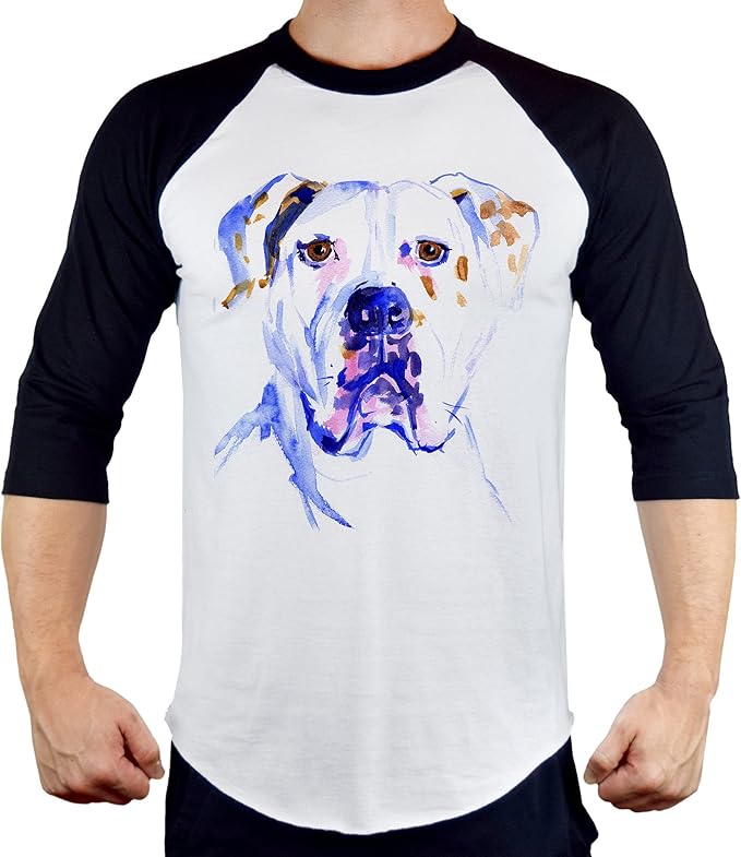 Men's Watercolor American Bulldog Dog Tee B829 PLY Raglan Baseball T