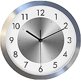 Modern Silent Non Ticking Wall Clock Battery Operated for Kitchen,12in | Silver Metal Wall Clock for Living Room Decor,Home Office Bedroom
