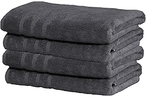 Mosobam Luxury Turkish Set of 4 Bath Towels 30X58 Charcoal Gray (Dark Grey) 700 GSM Bamboo Viscose & Aegean Turkish Combed Cotton