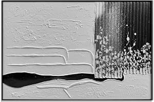 Slyart Handmade Black and White Wall Art Black Aluminum Alloy Framed Abstract Oil Paintings on Canvas Large Minimalism Texture Office Artwork Contemporary Art for Wall Decorations