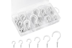 EIENHOSHI Ceiling Hooks, Cup Hooks Screw in Hooks for Hanging, White Vinyl Coated Hooks Kit (2", 1-1/2", 1-1/4", 1'', 7/8", 3/4") -75 Pcs, Small to Heavy Duty