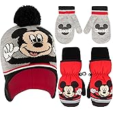 Disney Boys Toddler Winter Hat with Knit Mittens and Insulated Ski Mitten Set, Mickey Mouse For Age 2-4