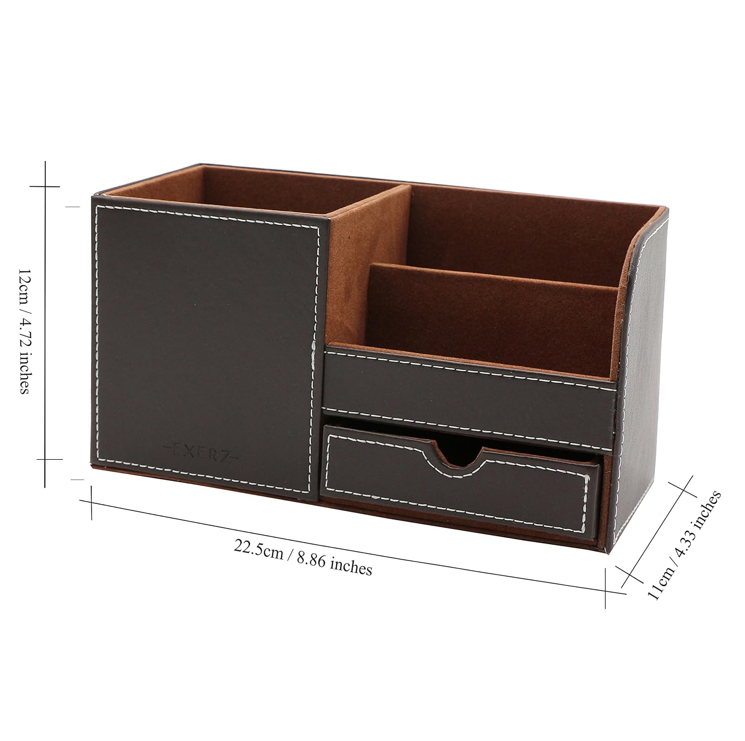 Exerz EX7078 Premium Large Faux Leather Desk Organizer/Desk Tidy/Pen Holder/Multifunctional