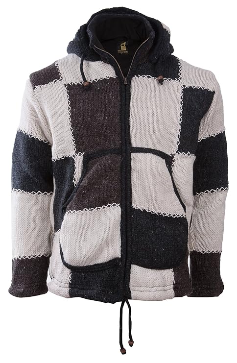 Spirit of Nepal Herren Patchworkjacke Strickjacke Fleecefütterung Bunt Modern Individuell
