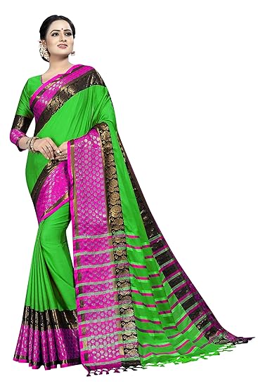 VAIVIDHYAM cotton with Blouse Piece Saree (7_ GREEN_ one size)