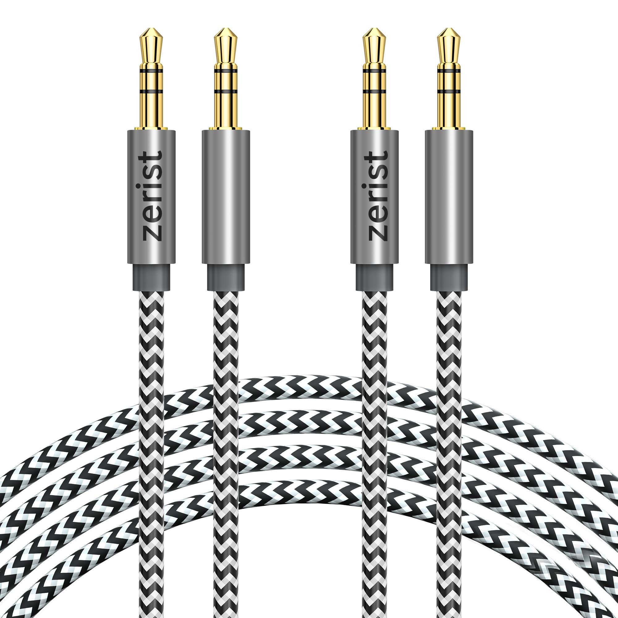 2 Pack 3.5mm Stereo Audio Cable Extension Male to Male Nylon Braided 10ft/3m Zerist Tangle-Free AUX Cable for Headphones, iPods, iPhones, iPads, Home/Car Stereos and More (Black)