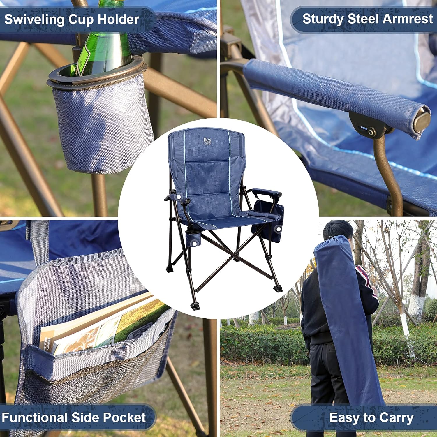 TIMBER RIDGE Oversized Folding Camping Chair Heavy Duty for Adults Support up to 400lbs with Cup Holder, Side Pocket: Kitchen & Dining