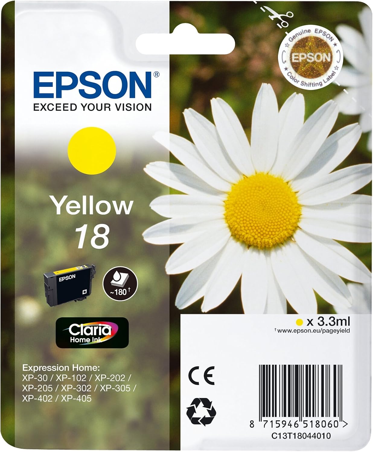 Epson 18 Yellow Daisy Genuine, Claria Home Ink Cartridge, Standard