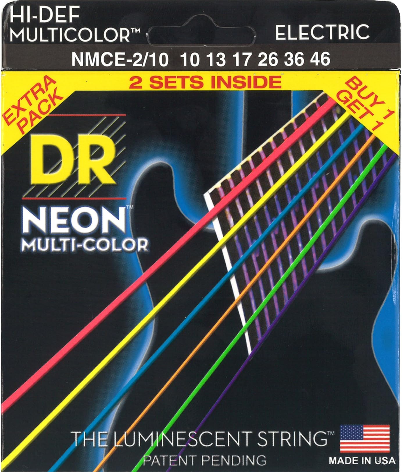 DR NMCE10PACK - Pack of 2 sets of electric guitar strings Neon multicoloured - Medium 10-46