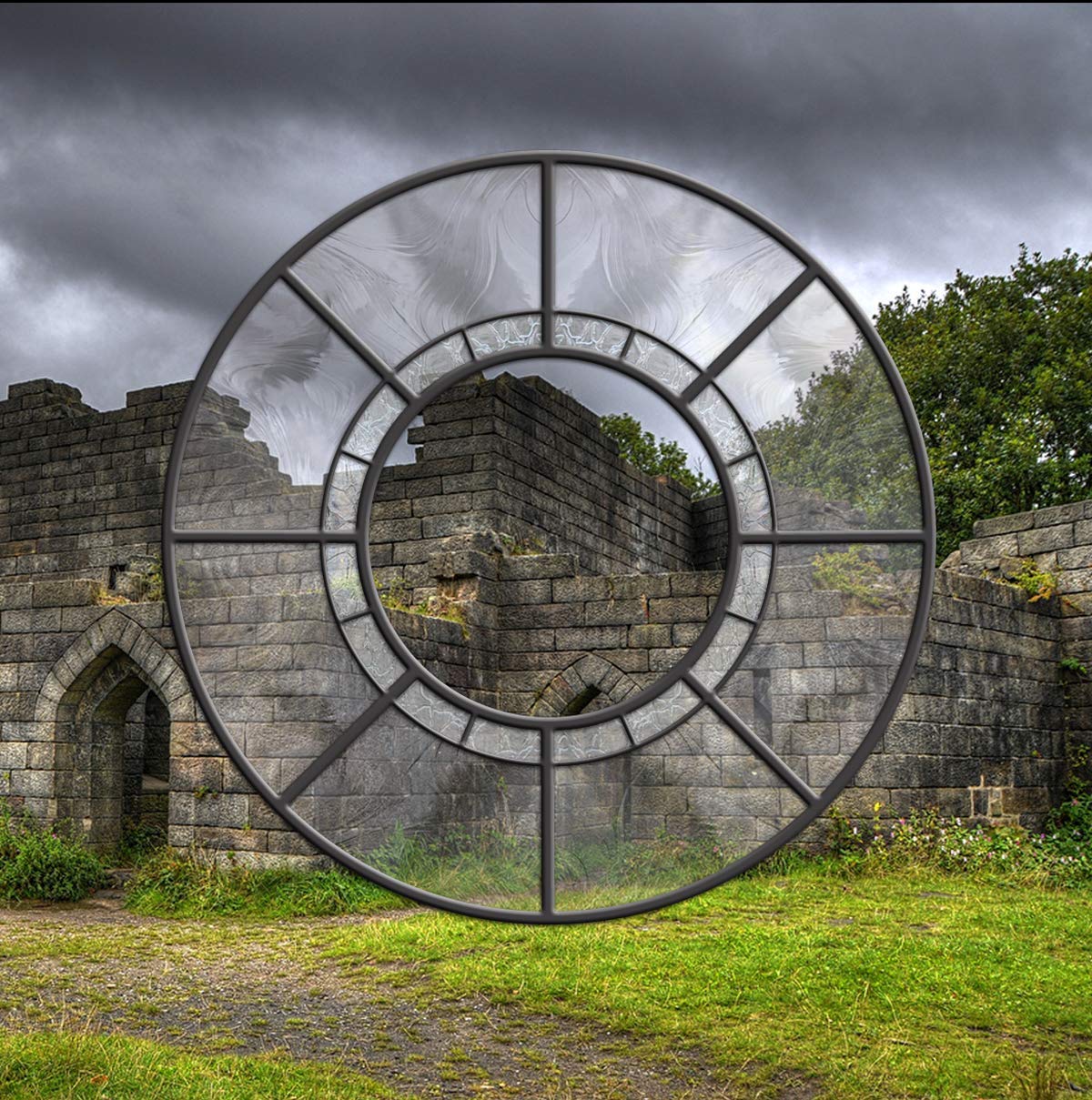 Stained Glass Clear Round Leaded Window 30" Handmade