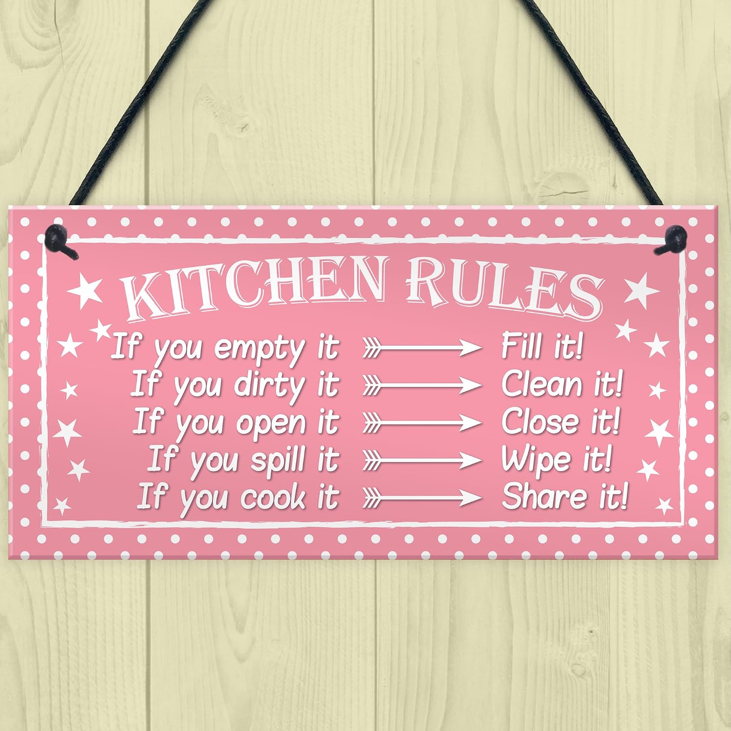 Red Ocean Funny Kitchen Rules Polka Dot Funny Home Decorative Hanging Plaque Friendship Gift Wall Sign, Pink, 200x100mm - Image 3