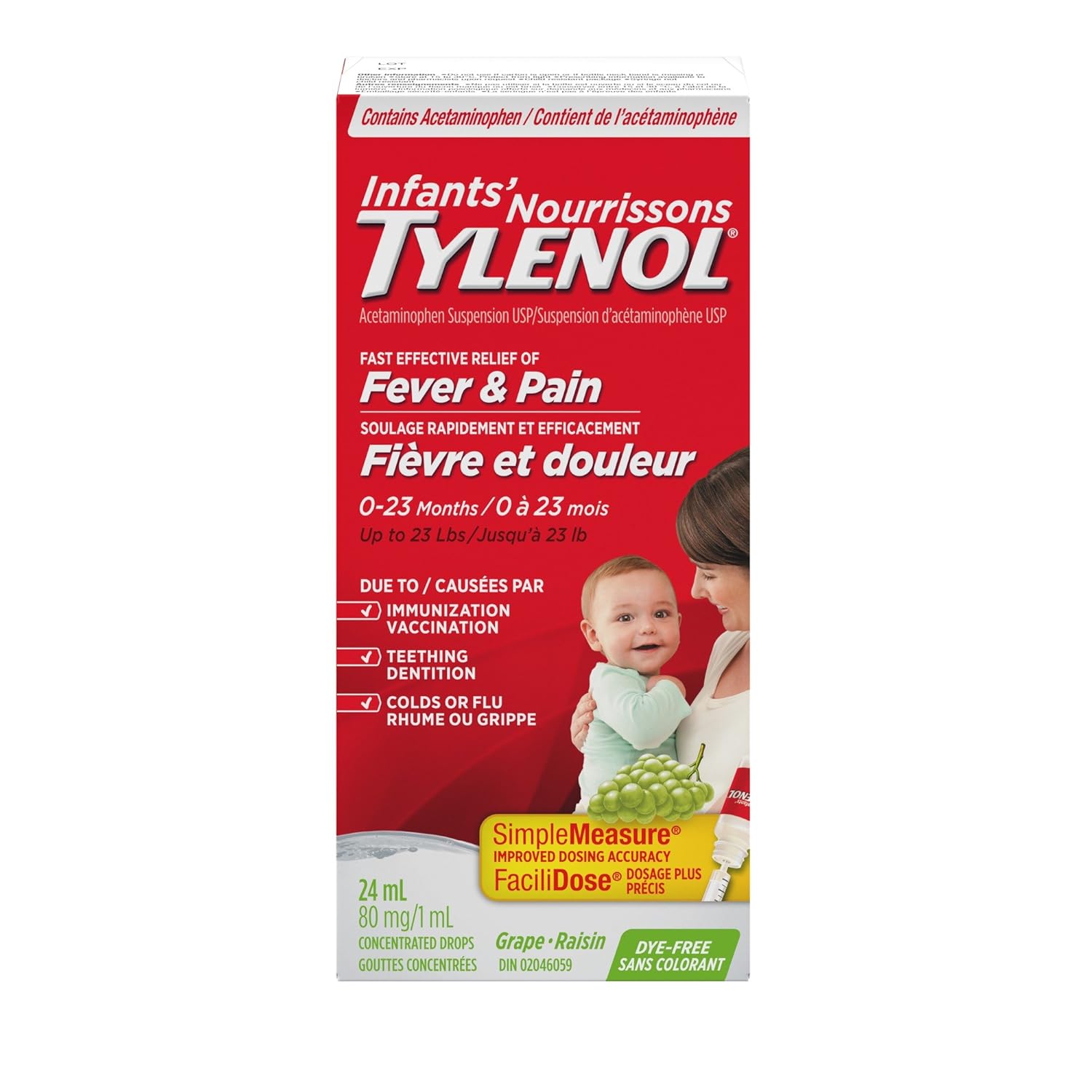 Tylenol Infant Fever, Teething and Pain Reliever for Baby, Grape
