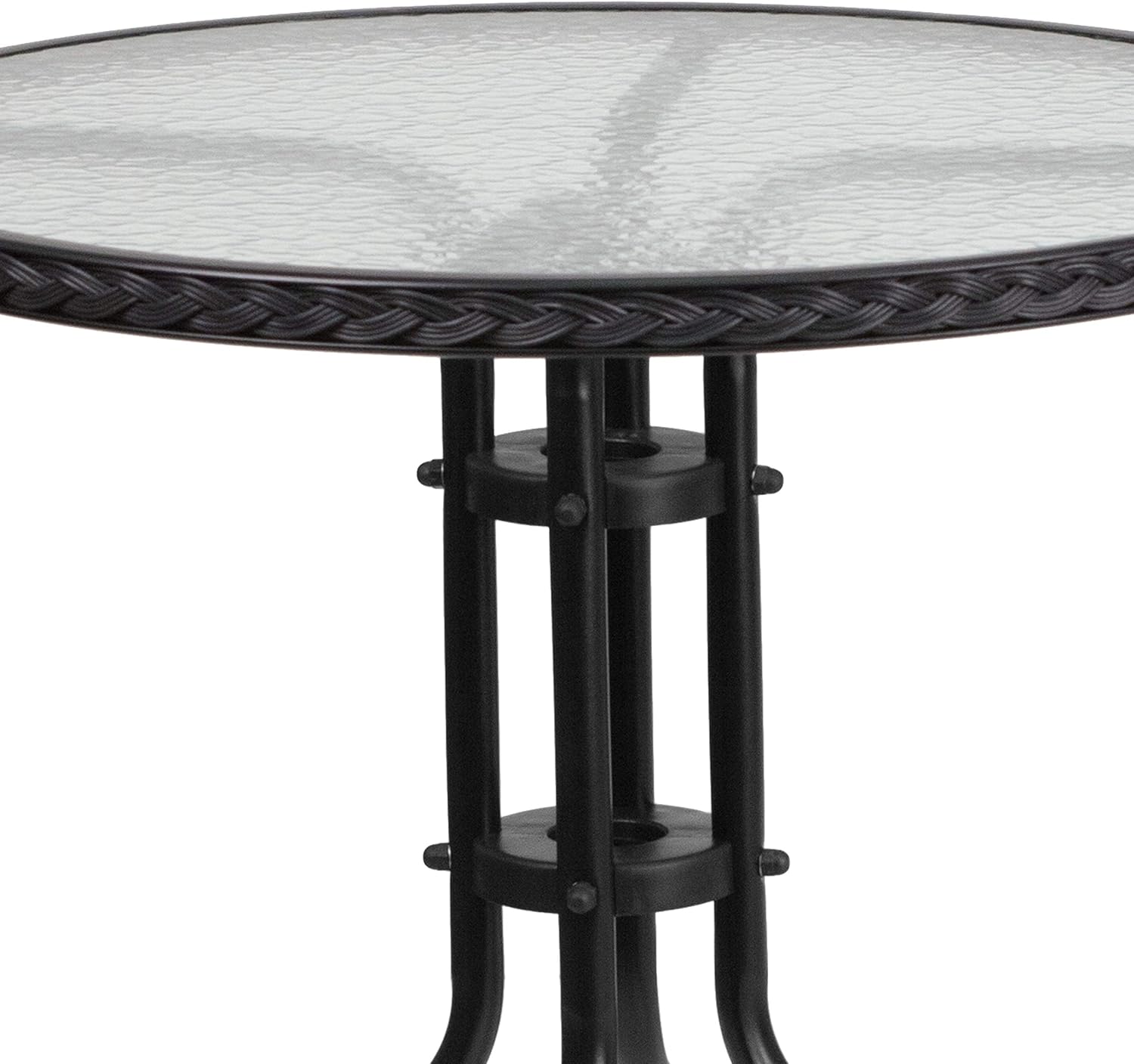 Flash Furniture 28'' Round Tempered Glass Metal Table with Black Rattan Edging: Furniture & Decor
