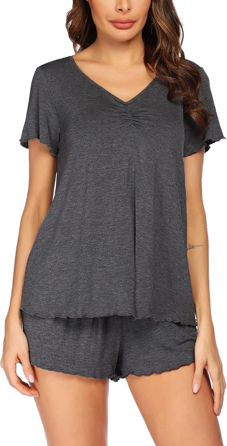 Ekouaer Sleepwear for Women V Neck Pajama Set Short Sleeves PJ with