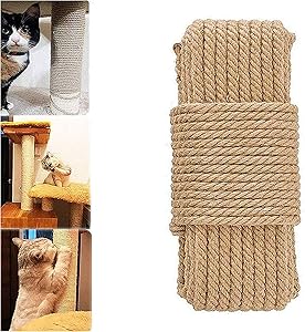 Tfwadmx Cat Natural Sisal Rope for Scratching Post Tree Replacement, Hemp Rope for Repairing, Replacement Cat Tree and Tower DIY Scratcher (6 mm 66 Ft)